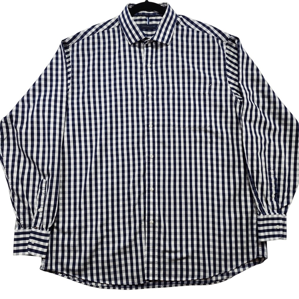 Tommy Hilfiger Gingham Button Down Shirt Mens‎ XL Navy Blue Good Long Sleeve